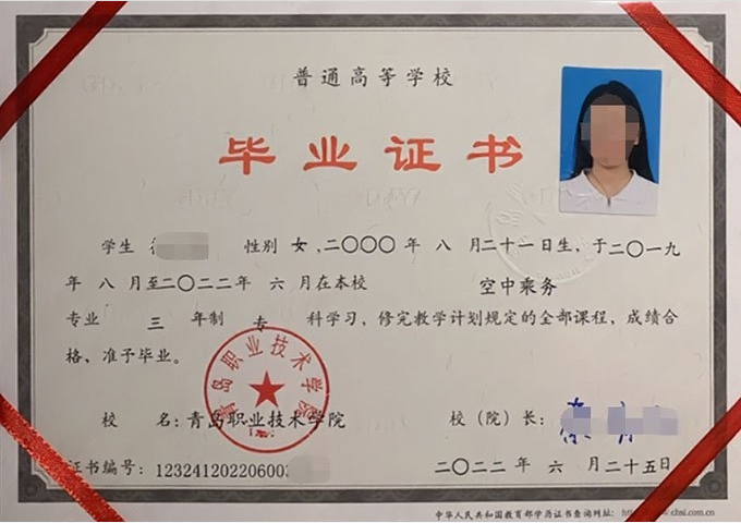 金明青岛职业技术学院毕业证样本图片